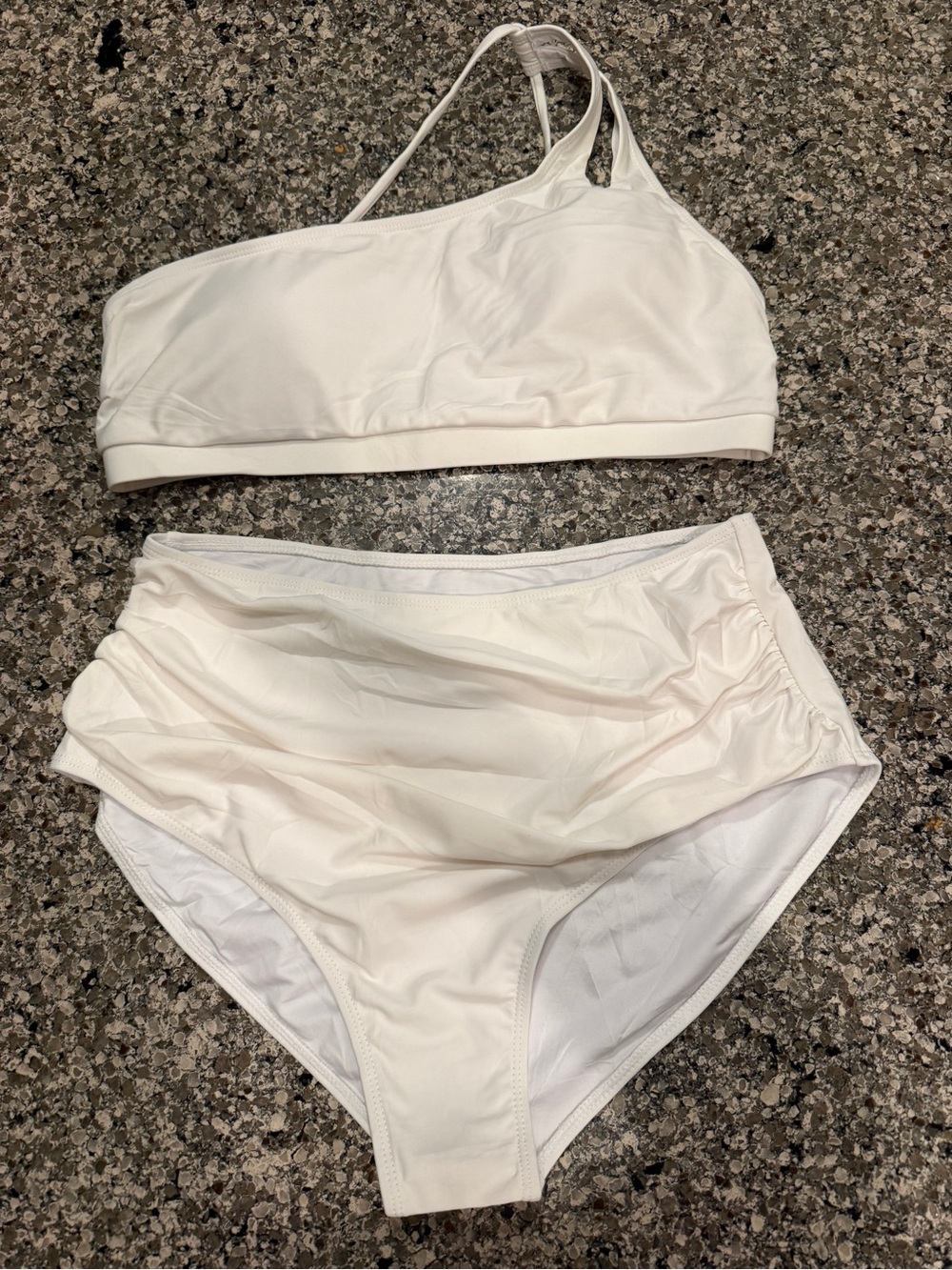 SHEIN White One-Shoulder High-Waist Bikini Set